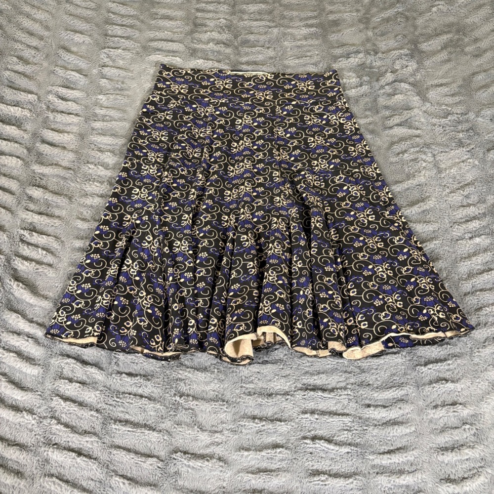 Effies Heart Floral Scroll Pima Cotton Spandex A-Line Skirt Black Blue Size M